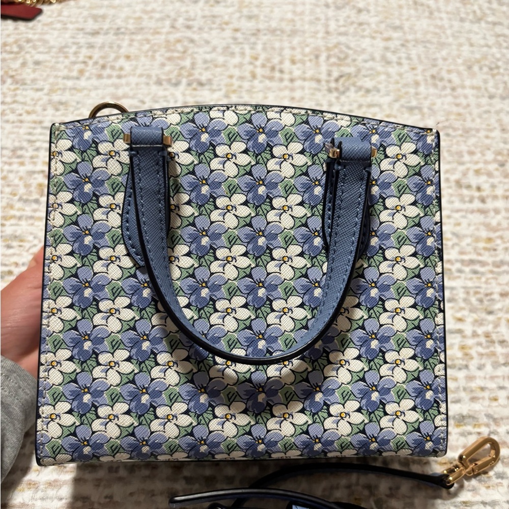 Tory Burch Blue Floral Mini Satchel with Gold Hardware - Picture 2 of 5